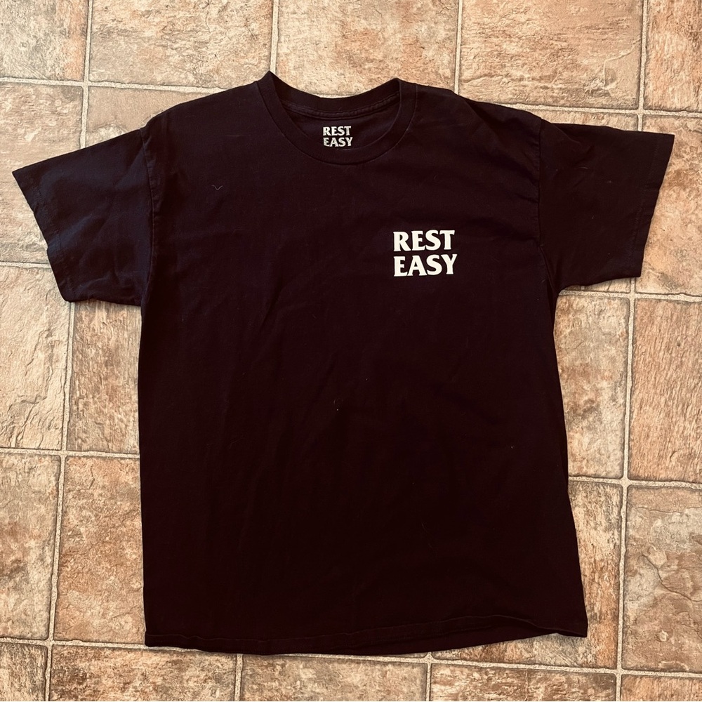 Rest Easy Mental Chillness Skull Graphic Tee Black Streetwear Size L GUC